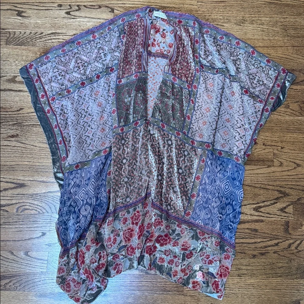 Free People Beguiled Patchwork Velvet Burnout Kimono Duster OS - Picture 4 of 6